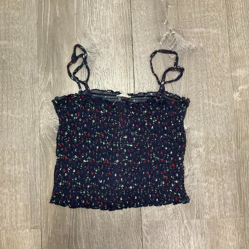 navy blue floral brandy melville ruched cami crop top